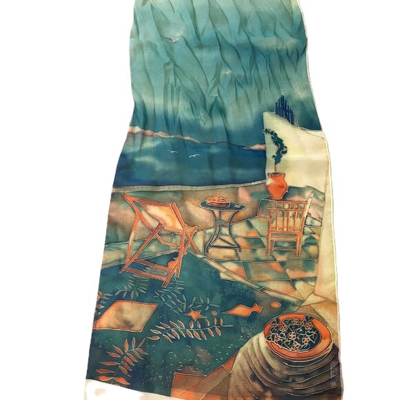 Stunning New Greek Scarf Santorini Scenic Mediterranean Coastal Design 29” - Picture 3 of 7